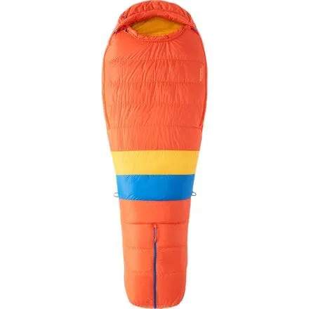 Always Summer sleeping bag: 40F Marmot down, Red Sun/Solar