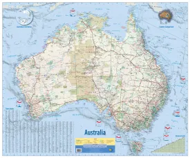 Australia Meridian 1003 x 865mm Laminated Wall Map with Hang Rails