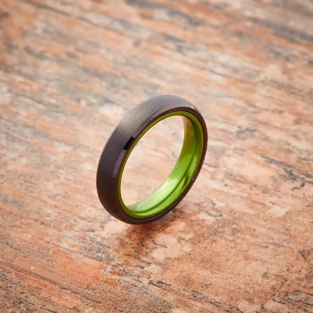 Black Tungsten Ring - Resilient Green - 4MM