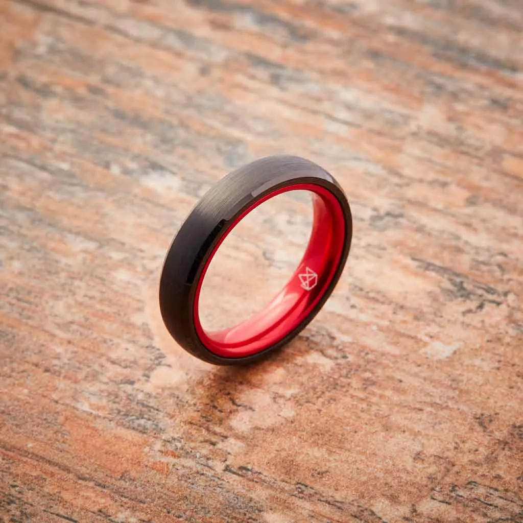 Black Tungsten Ring - Resilient Red - 4MM