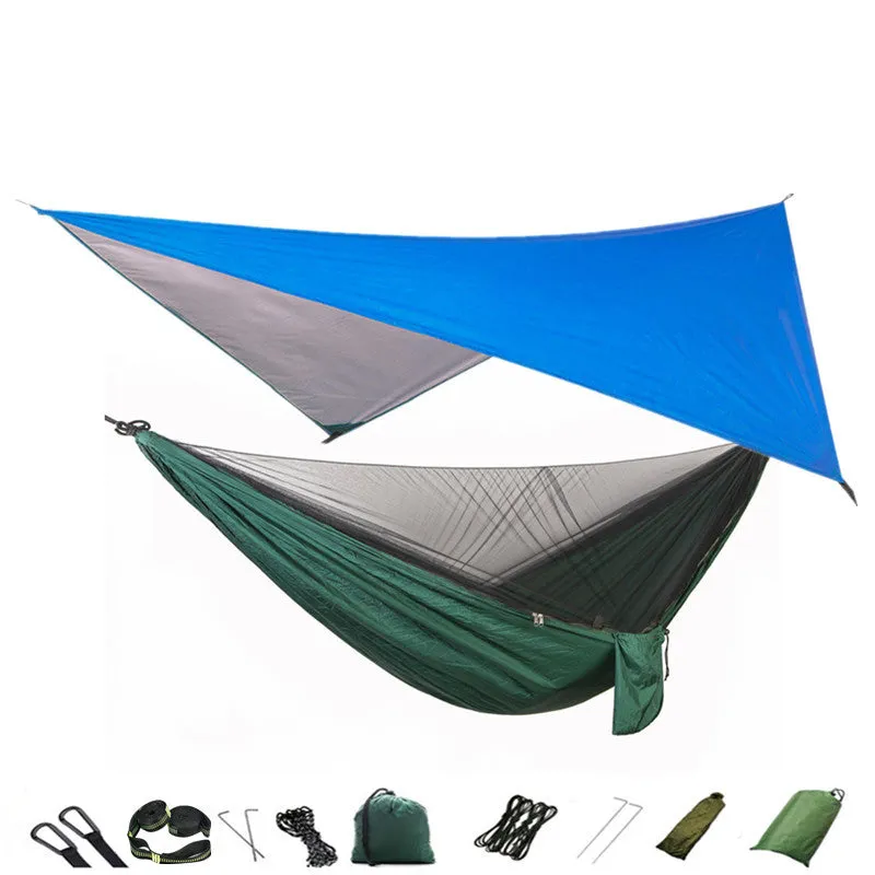 Camping Hammock Mosquito Net and Hammock Canopy Portable Nylon Hammock Rain Fly Tree Straps for Hiking Camping Survival Travel