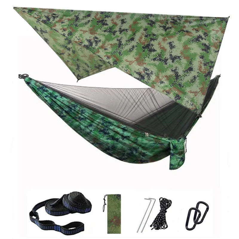 Camping Hammock Mosquito Net and Hammock Canopy Portable Nylon Hammock Rain Fly Tree Straps for Hiking Camping Survival Travel