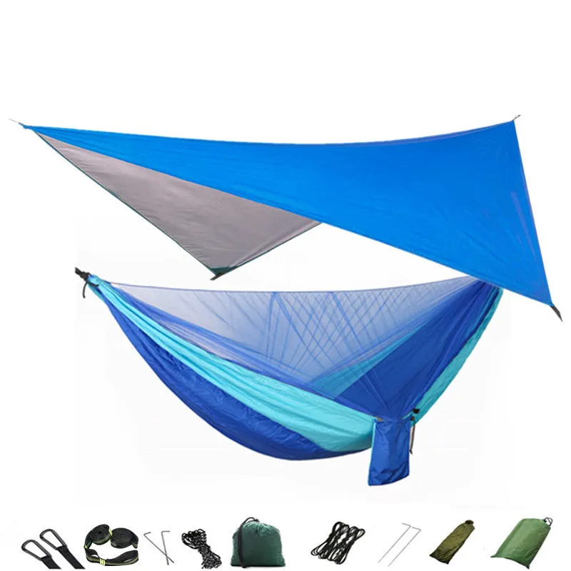 Camping Hammock Mosquito Net and Hammock Canopy Portable Nylon Hammock Rain Fly Tree Straps for Hiking Camping Survival Travel