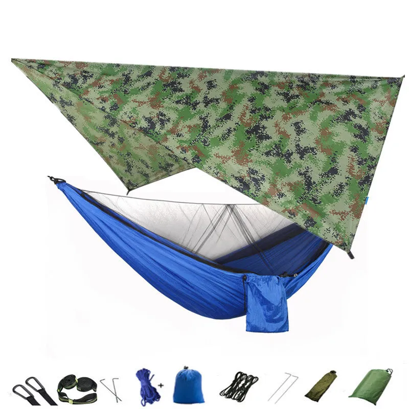 Camping Hammock Mosquito Net and Hammock Canopy Portable Nylon Hammock Rain Fly Tree Straps for Hiking Camping Survival Travel