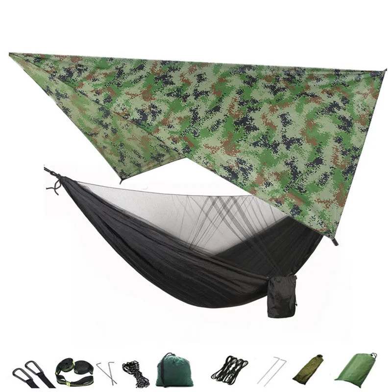 Camping Hammock Mosquito Net and Hammock Canopy Portable Nylon Hammock Rain Fly Tree Straps for Hiking Camping Survival Travel