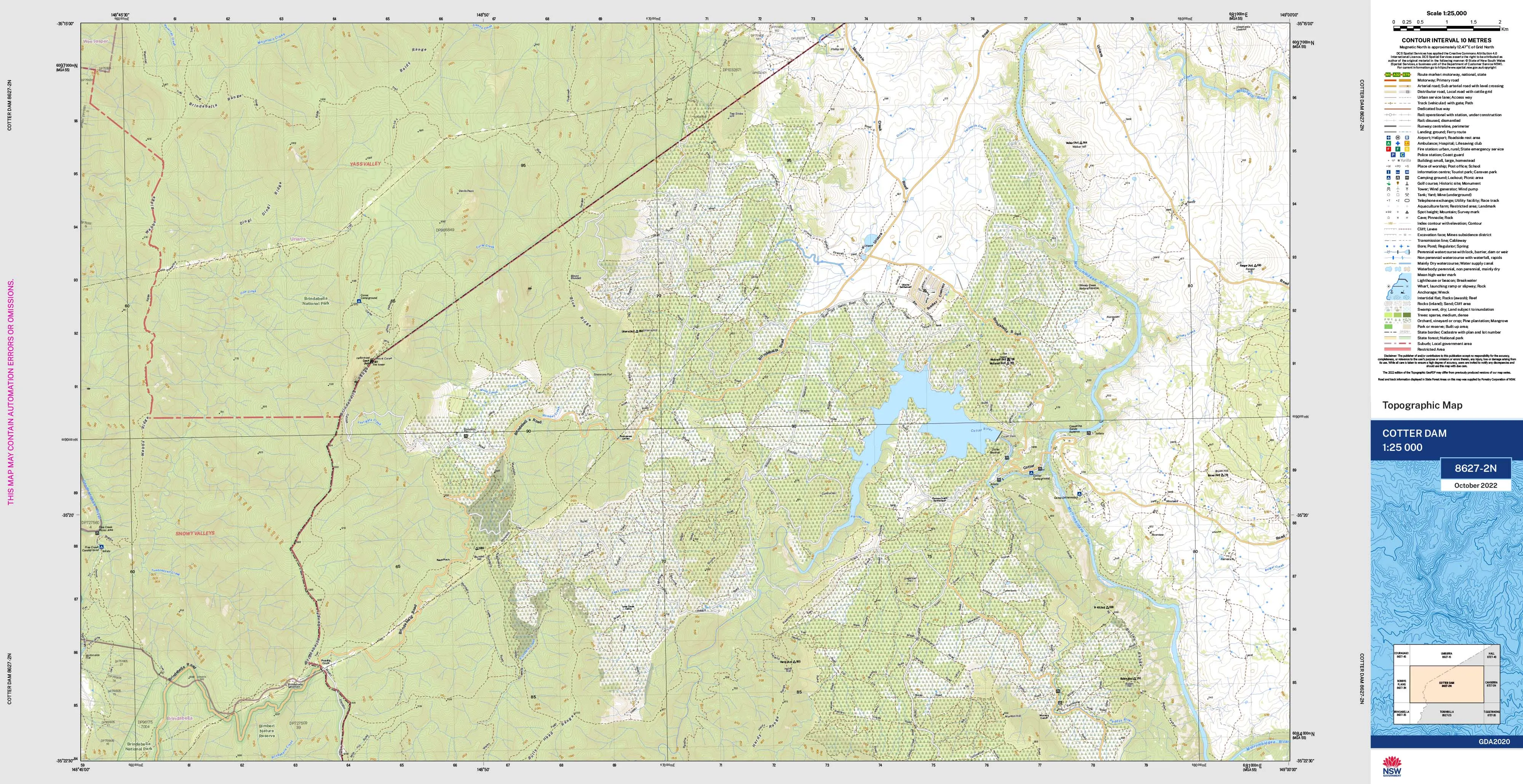 Cotter Dam 8627-2N Topographic Map 1:25k