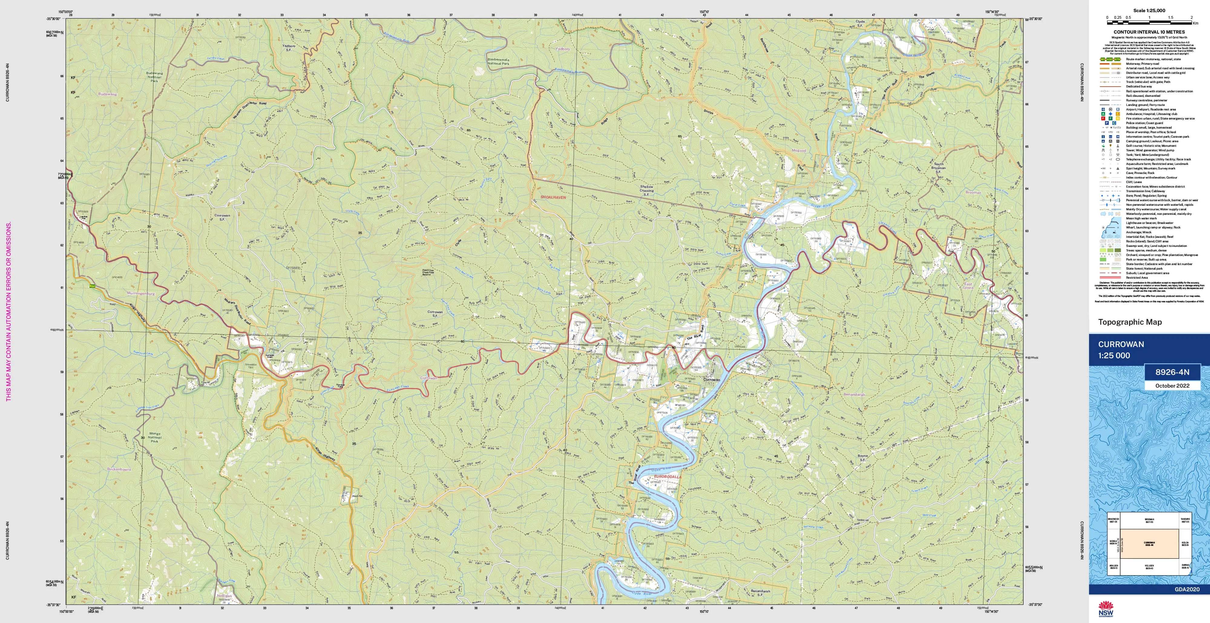 Currowan 8926-4N Topographic Map 1:25k