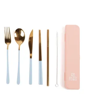 Cutlery Kit - Gold with Powder Blue Handle