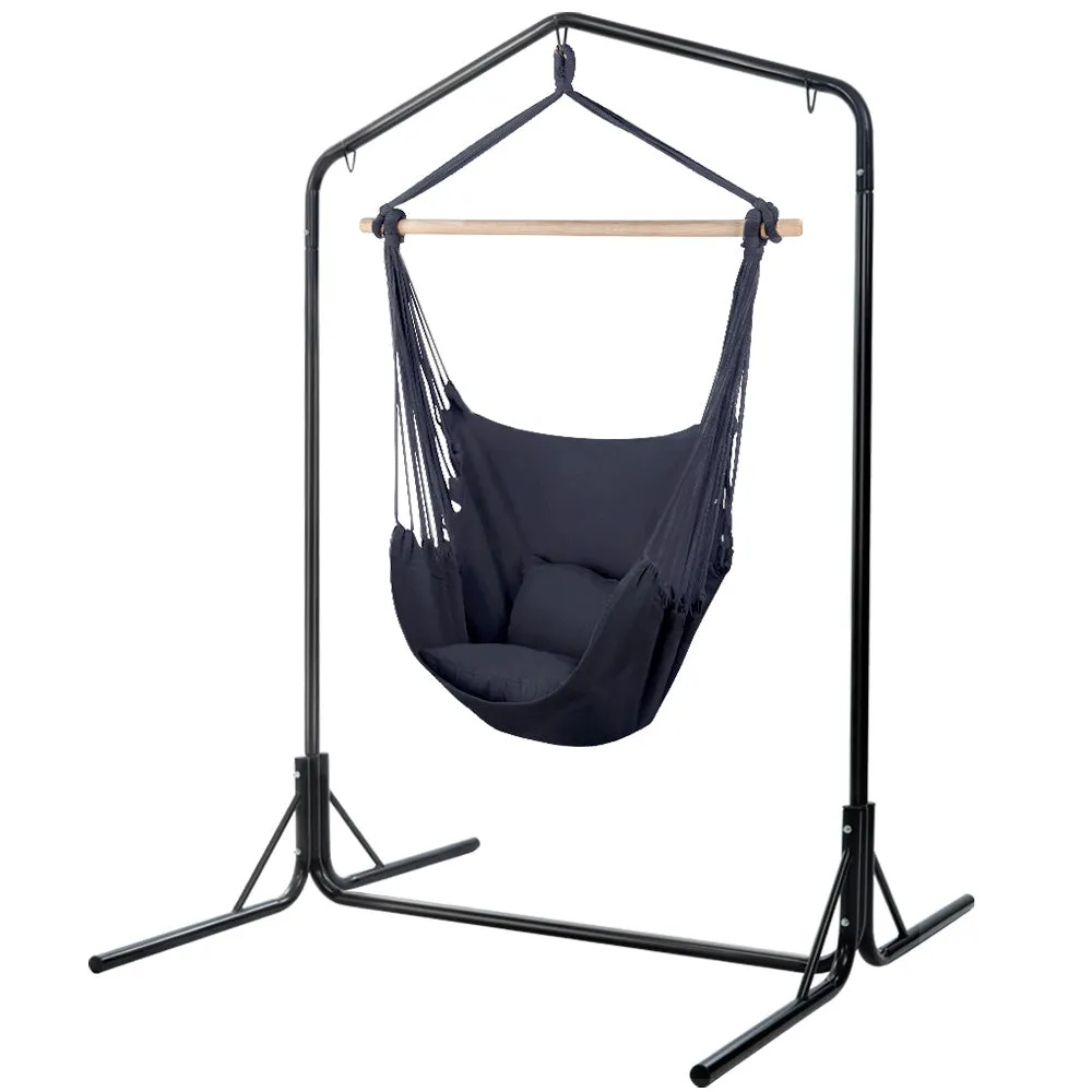 Grey Outdoor Indoor Hammock Chair with Stand and Pillow - Gardeon