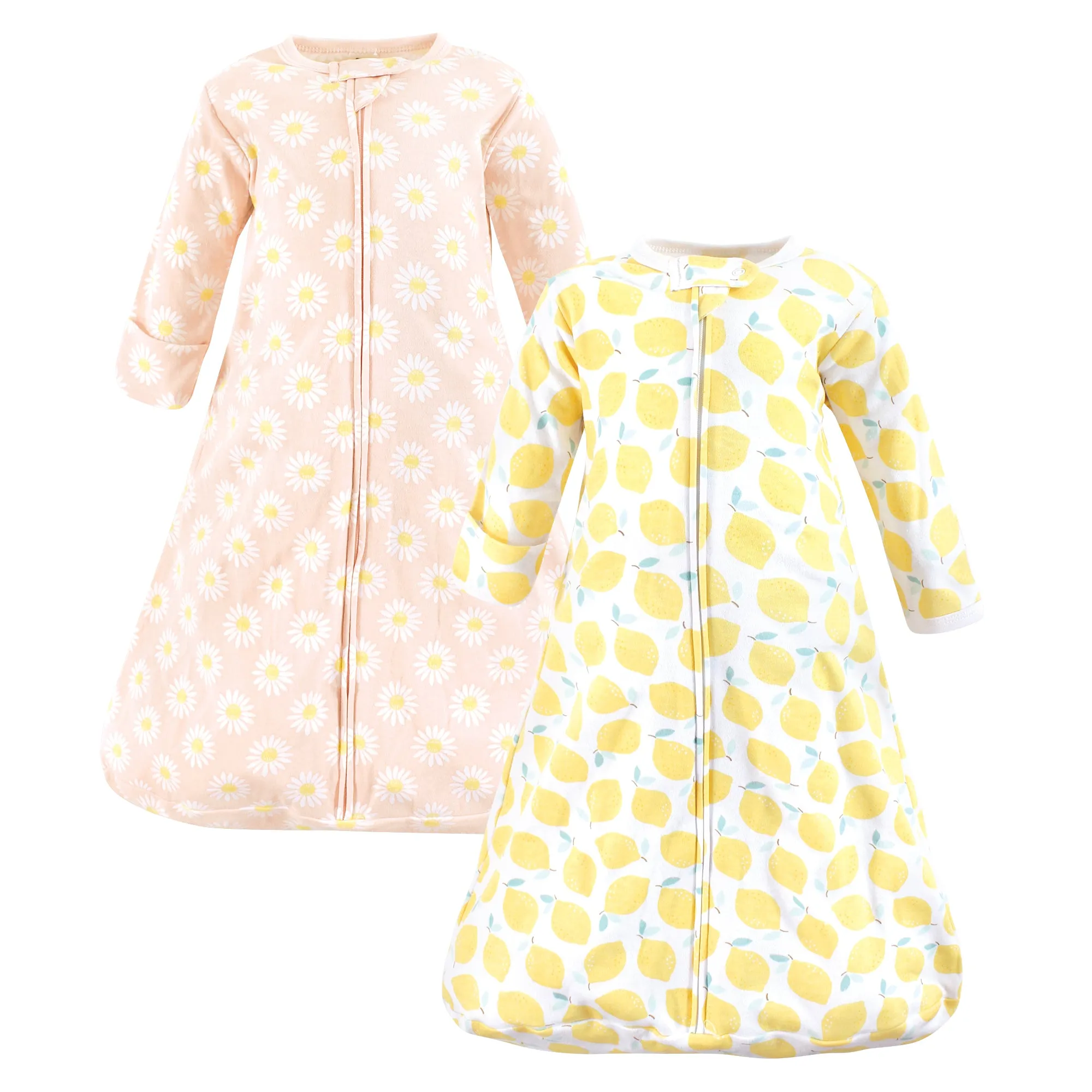 Hudson Baby Cotton Long-Sleeve Wearable Sleeping Bag, Sack, Blanket, Lemon Daisy Long Sleeve