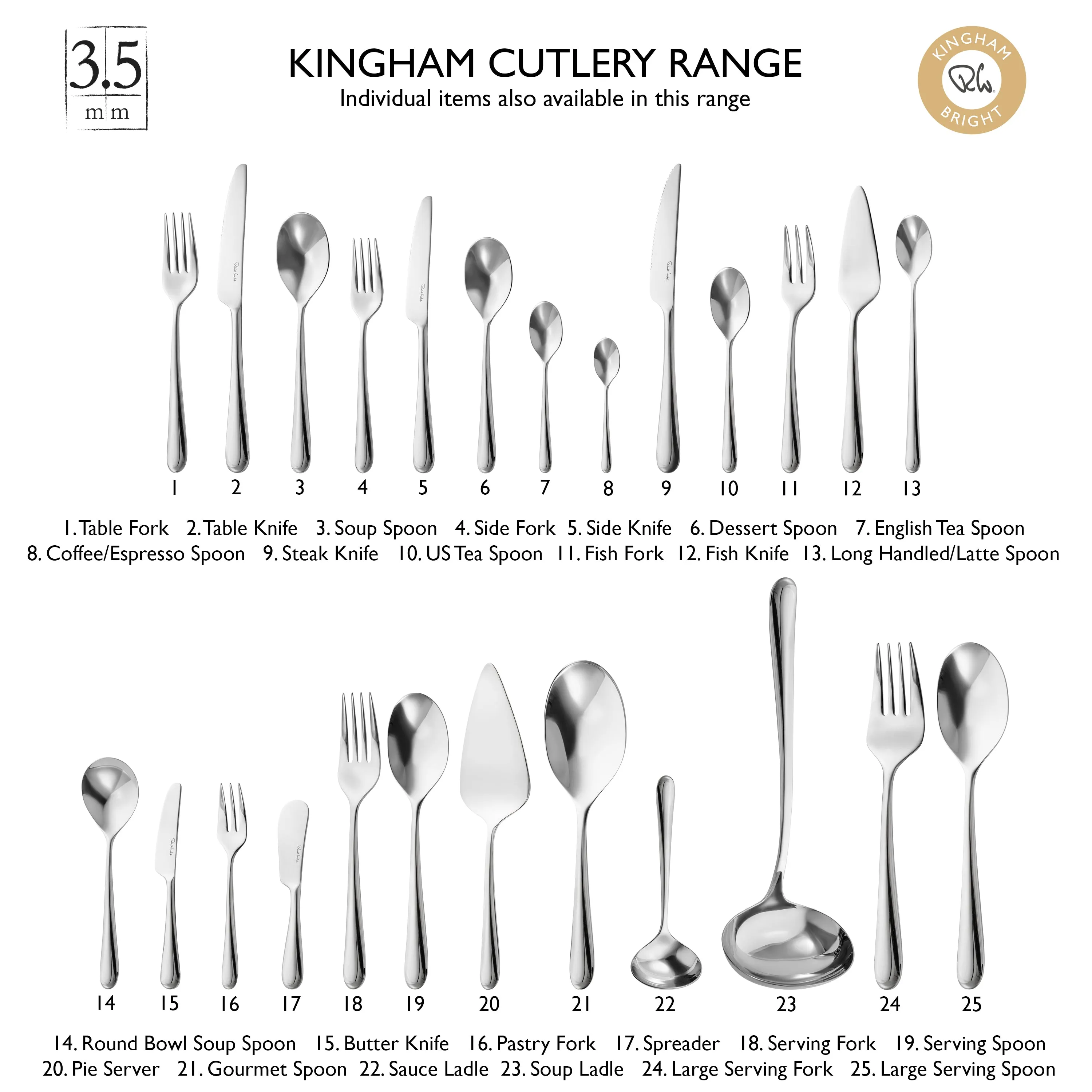 Kingham Bright Cutlery Set, 24 Piece for 6 People