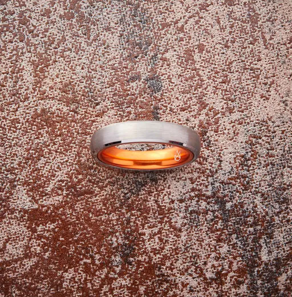 Silver Tungsten Ring - Resilient Orange - 4MM