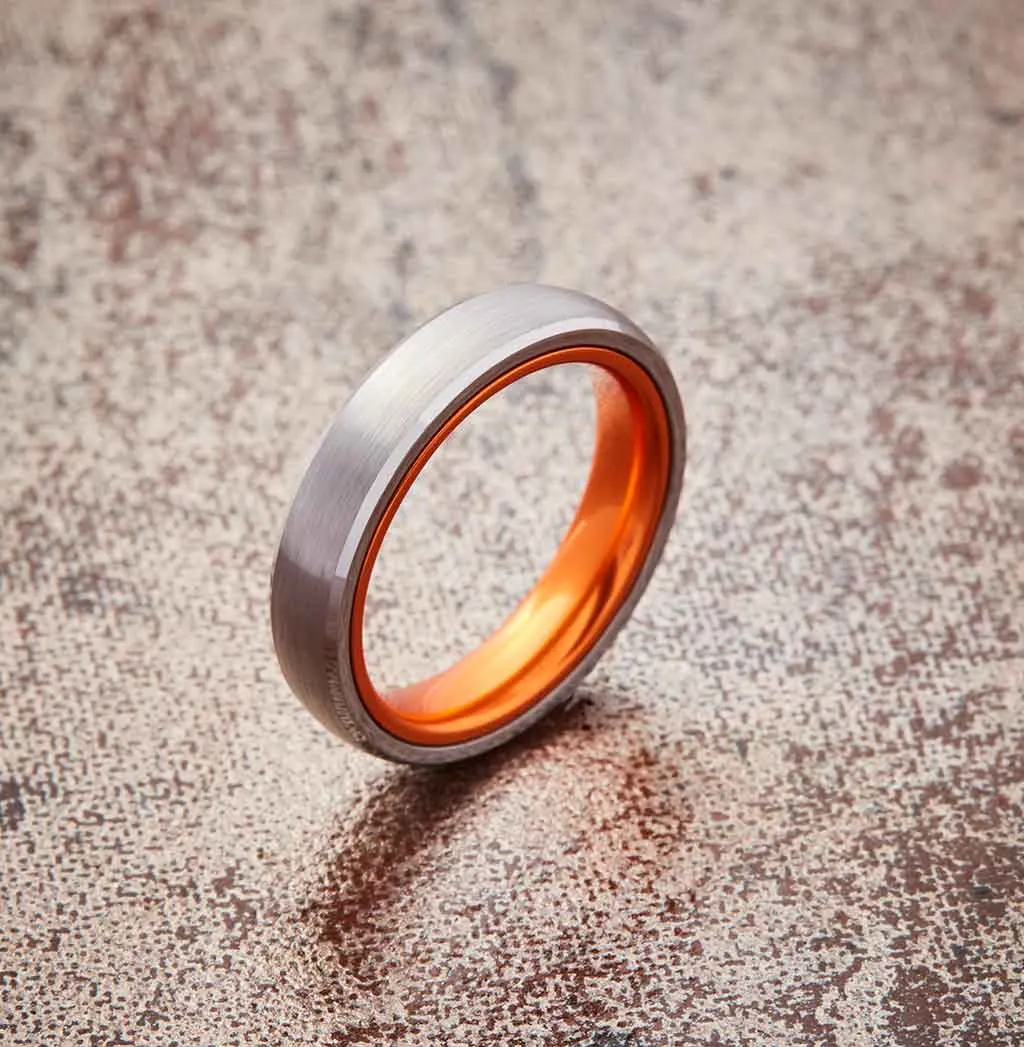 Silver Tungsten Ring - Resilient Orange - 4MM