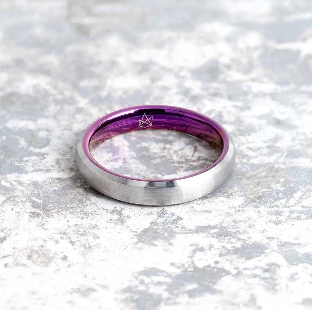 Silver Tungsten Ring - Resilient Purple - 4MM