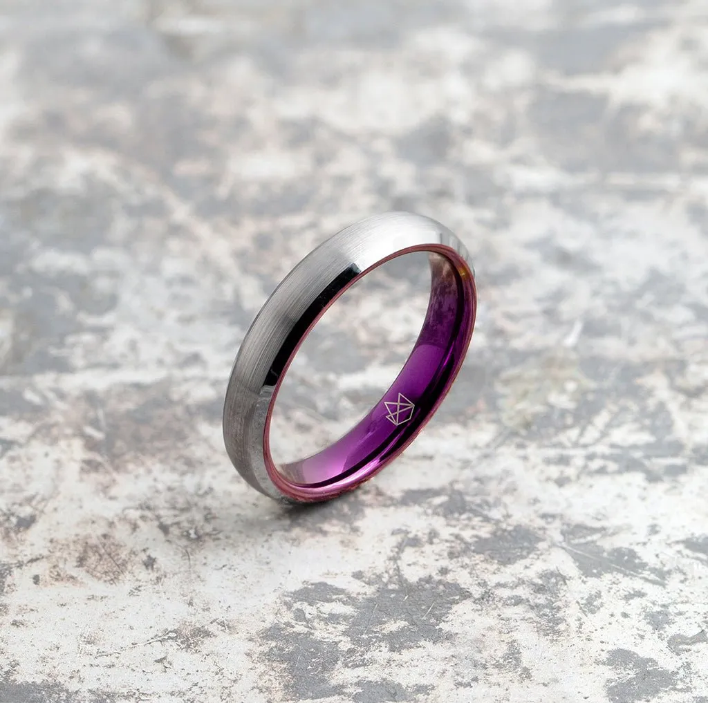 Silver Tungsten Ring - Resilient Purple - 4MM