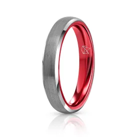 Silver Tungsten Ring - Resilient Red - 4MM