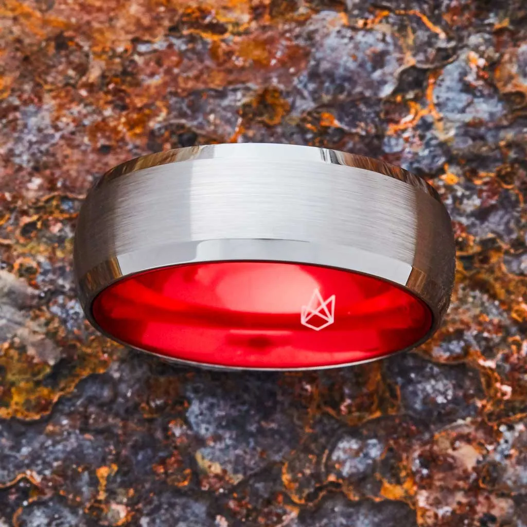 Silver Tungsten Ring - Resilient Red