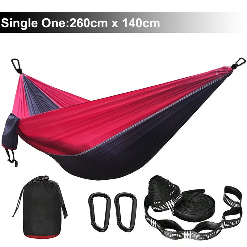 Solid Color Parachute Hammock with Hammock straps and Black carabiner Camping Survival travel Double Person outdoor furniture