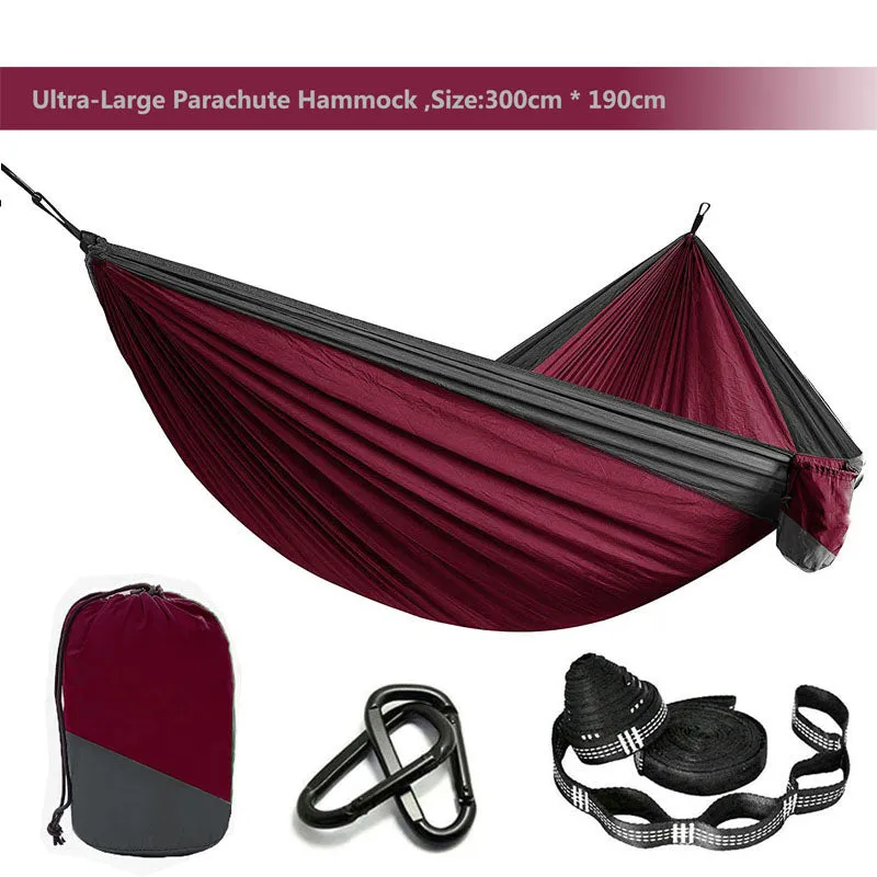 Solid Color Parachute Hammock with Hammock straps and Black carabiner Camping Survival travel Double Person outdoor furniture