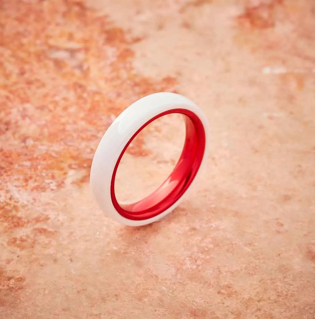 White Ceramic Ring - Resilient Red - 4MM