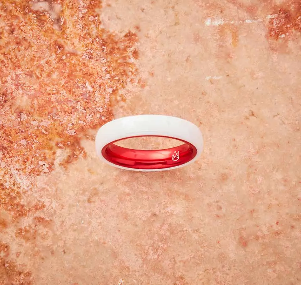 White Ceramic Ring - Resilient Red - 4MM