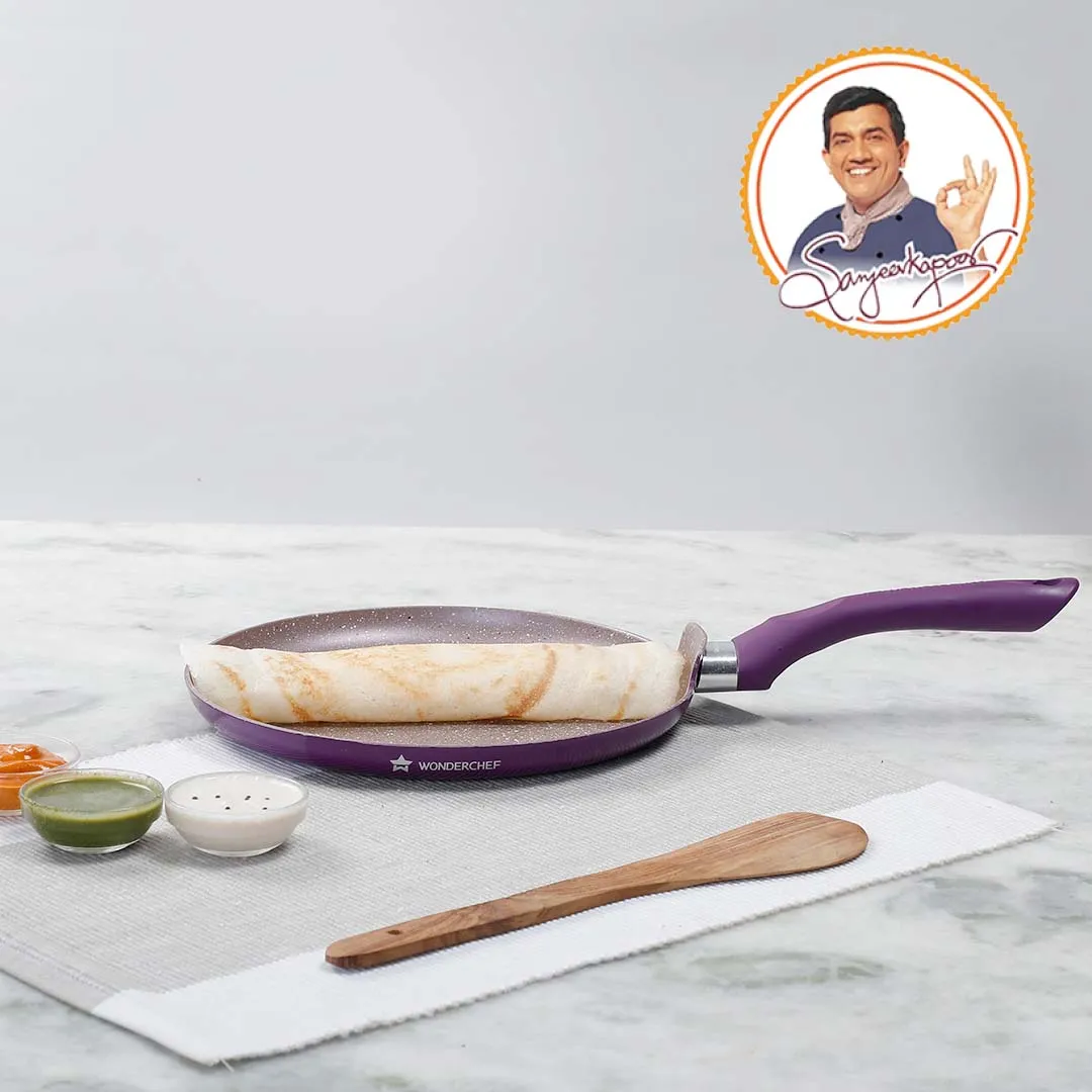 Wonderchef Renewed Royal Velvet 24cm Non-Stick Dosa Tawa | Induction Bottom | Soft-Touch Handle | Virgin Grade Aluminium | 3mm Thick | PFOA and Heavy Metals Free