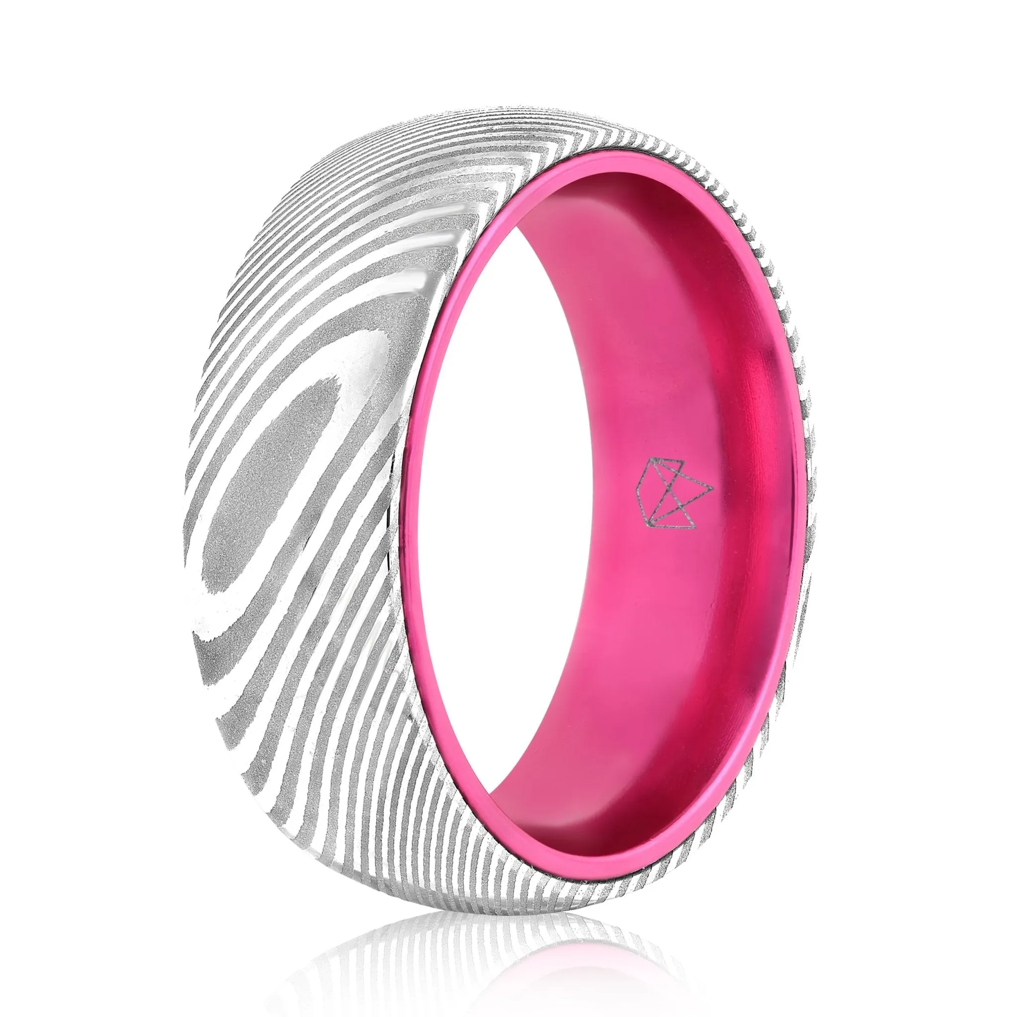 Wood Grain Damascus Steel Ring - Resilient Pink