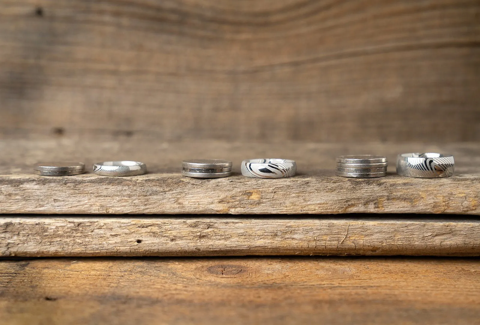 Wood Grain Damascus Steel Ring - Resilient Pink