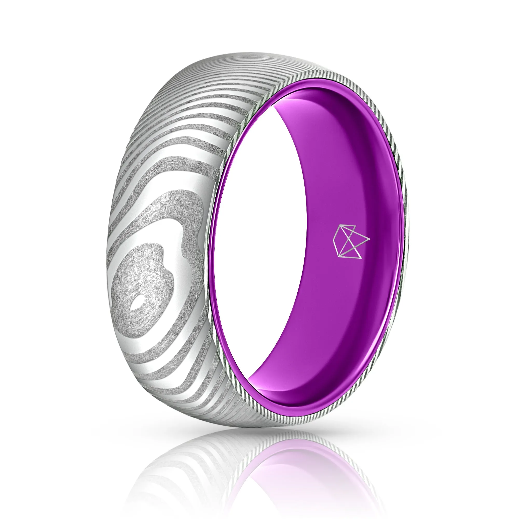 Wood Grain Damascus Steel Ring - Resilient Purple